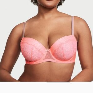 NWT Victoria's Secret Dream Angels Demi Lightly line coral bra 38c